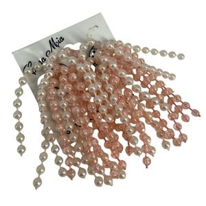 Cara Mia Pink Beaded Fringe Tassel Earrings Boho Statement Dangle Faux Pearl